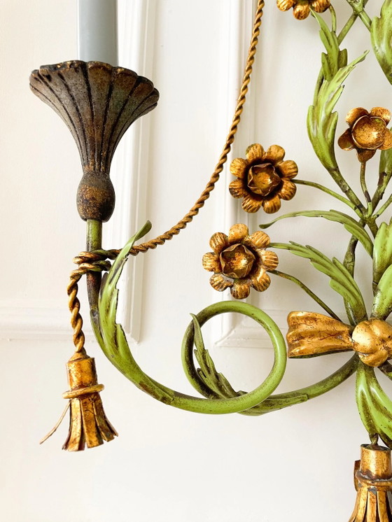 Vintage Italiaanse Florentijnse Wandkandelaar, Verguld IJzeren Bloemen Wandlamp, jaren 60 – Wandlampen (photo 7 of 10)