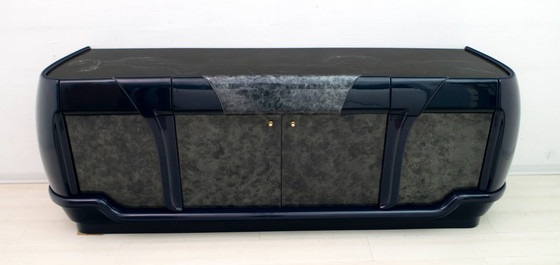 Image 1 of Postmodern Blue Lacquer and Black Marble Sideboard by DBM, Italy, 1980s