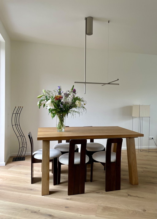 6 brutalist wooden dining chairs