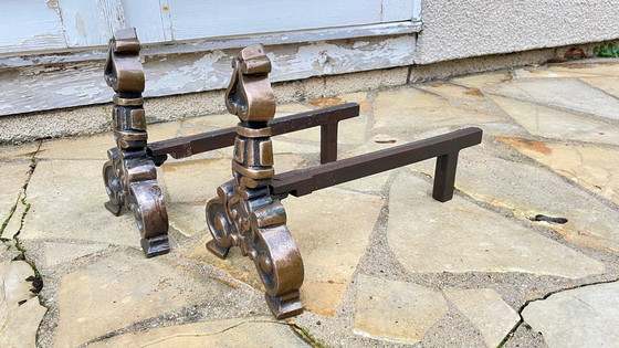 Image 1 of Pair of FOLDING CHENETS Solid Brass VINTAGE