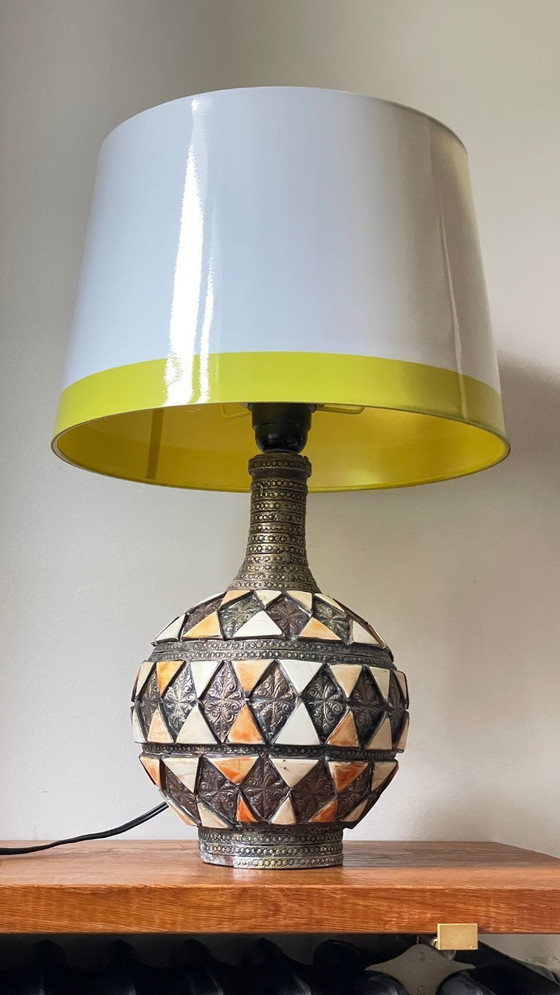 Image 1 of Vintage handgemaakte lamp, aardewerk en verzilverd metaal
