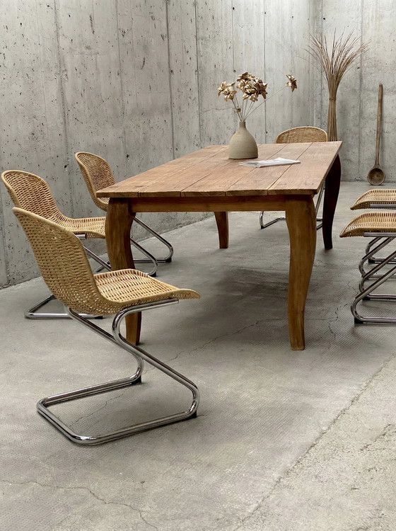 Image 1 of SET OF 6 RATTAN CHROME CANOPY CHAIRS IN THE GASTONE RINALDI STYLE, ITALY 1970s