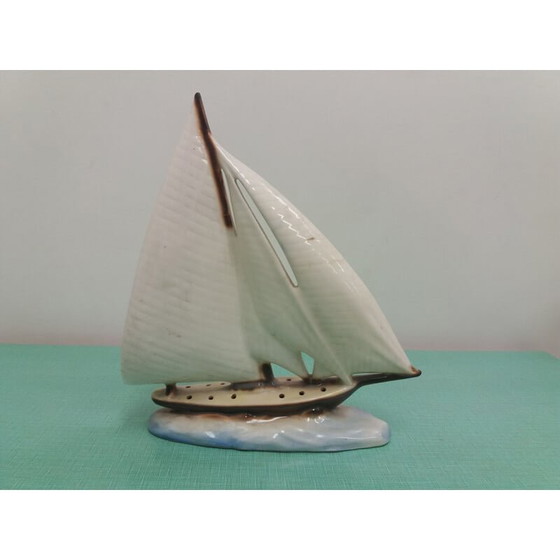 Image 1 of Vintage ceramic sailboat, Czechoslovakia 1935