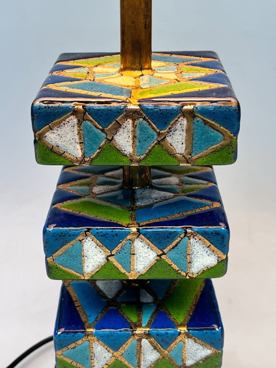 Image 1 of Vintage Geëmailleerde Kleurrijke Tafellamp, Italië 1970's