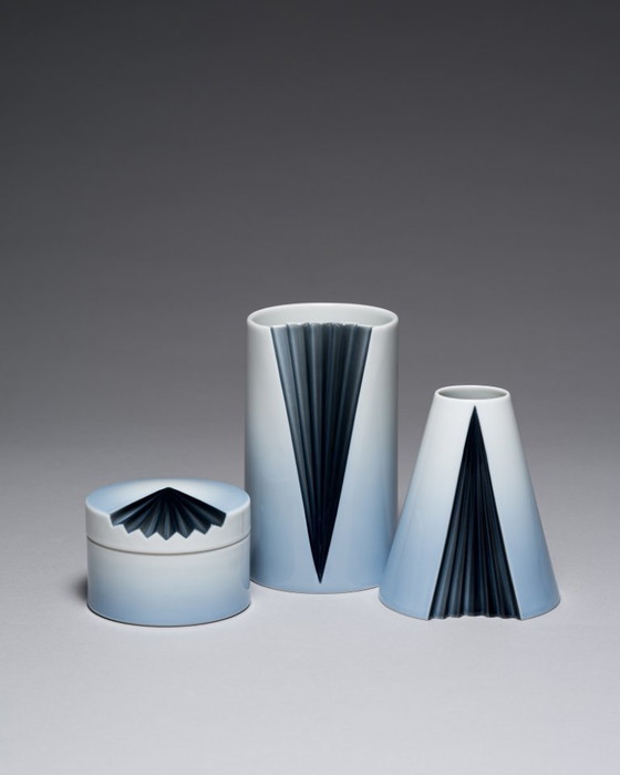 Image 1 of Chic Vintage Rosenthal Plissée Vase Trio Ambrogio Pozzi Minimalist Porcelain Art