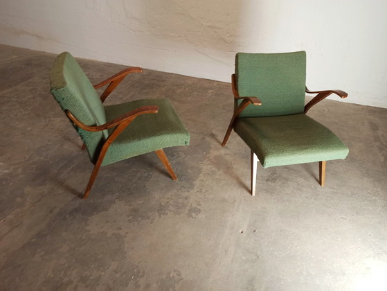 Ensemble de 2 fauteuils tchèques du milieu du siècle – Textile, Wood (photo 8 of 15)