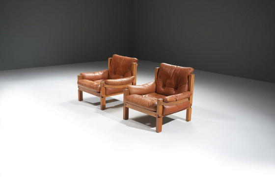 Image 1 of Vintage S15 fauteuils van leer, ontworpen door Pierre Chapo - Atelier Chapo, Frankrijk, 1967.