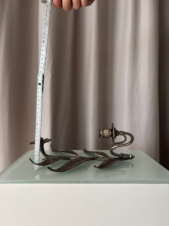 Pair of floral wall sconces, silver-colored metal, Candle holders (photo 5 of 11)