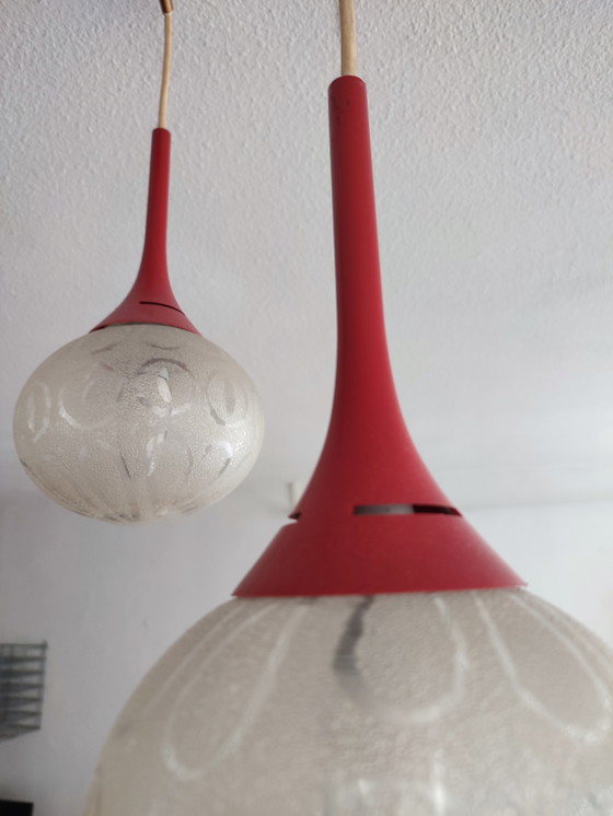 Image 1 of Lampe vintage 3 ampoules en verre cascade Space Age rouge