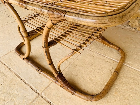 Image 1 of Tavolino da caffè in bambù e rattan con portariviste, stile metà secolo, di Tito Agnoli, circa anni '60.