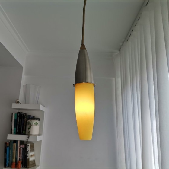 Image 1 of Lampada a sospensione minimalista a goccia di vetro giallo