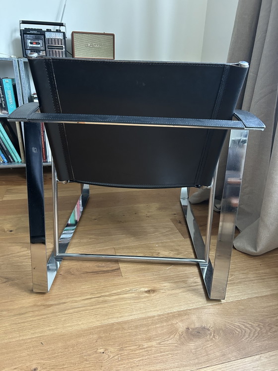 Image 1 of 2x chroom zwart leren stoelen in Brno-stijl (Mies van der Rohe)
