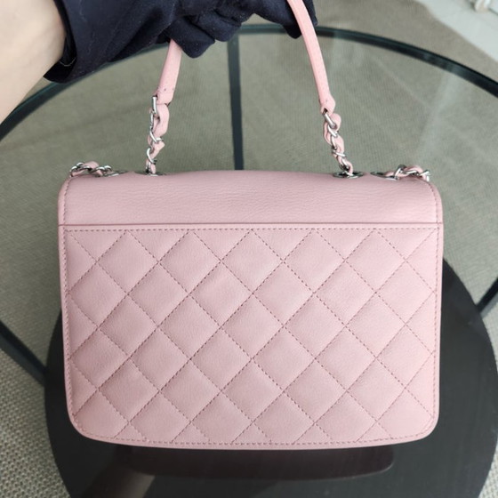 Image 1 of Borsa Chanel CC Box Flap - Pelle di vitello trapuntata rosa con finiture argentate, serie 24