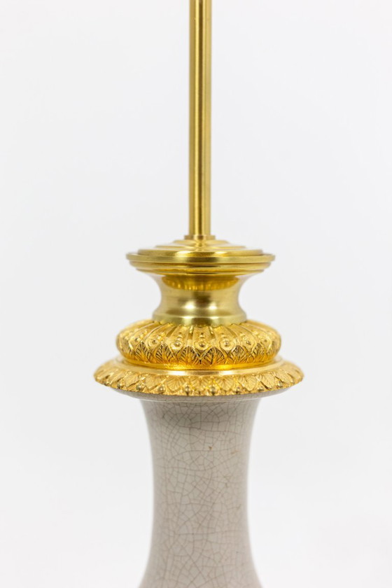 Image 1 of Crackle-glazed celadon porcelain and gilt bronze lamp, circa 1880