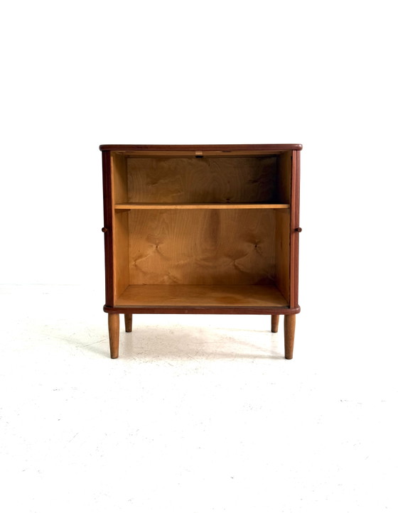 Vintage Danish Teak Wall cabinet with Tambour Doors ‘60 – Wood (photo 4 of 9)