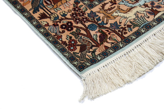 Image 1 of Original Cashmere Handknotted Pure Silk On Silk Hunting Motifs 153 X 93 Cm New Rug