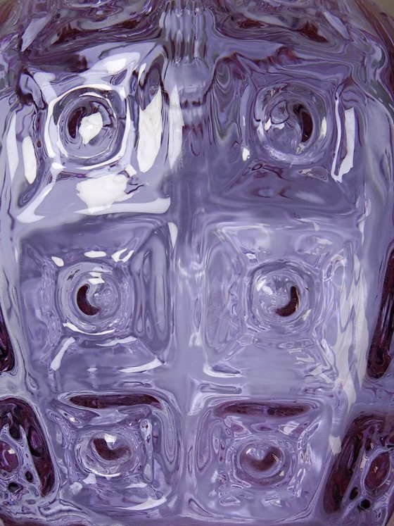 Image 1 of Empoli vase in Alexandrite glass, ranging from blue to pink, large textured model from the 1960s