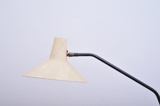 Image 1 of Clamp lamp with black arm and beige crackle shade (1950s)