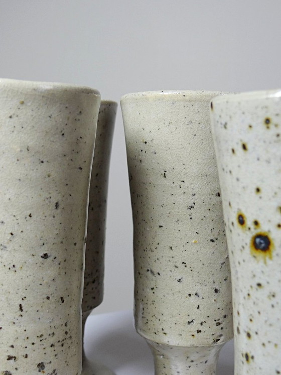 Set of 6 vintage pyritized stoneware mazagrans, 1960s-1980s, Crockery, Ceramic, Creme (photo 8 of 12)
