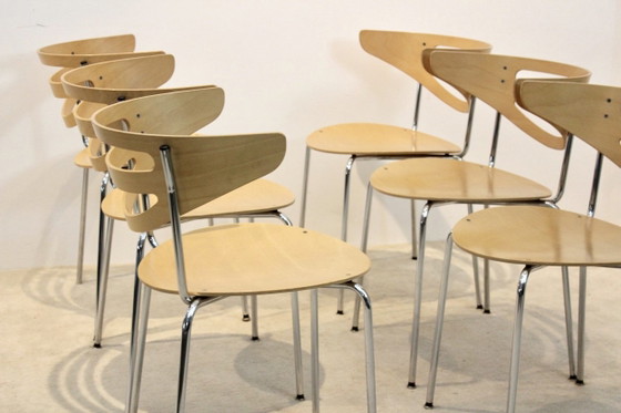 Stackable Thonet Chrome and Beechwood Curved Diner Chairs, Dining chairs, Modern (photo 9 of 12)