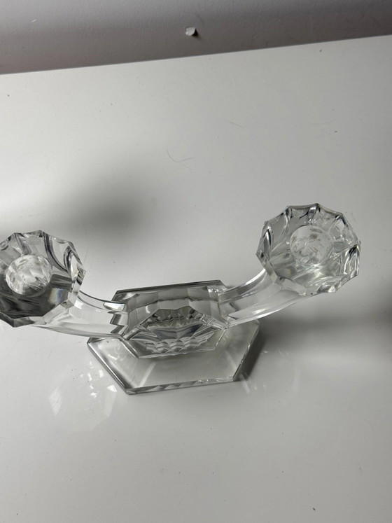 Pair of double Art Deco candlesticks "Imperial" in Crystal – Val Saint Lam – Lambert, Candle holders, Glass (photo 5 of 9)