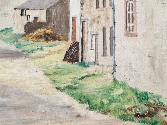Antique oil painting, picturesque village view "Felenne" (1954) – Post-Impressionism – Decorative Objects (photo 6 of 9)