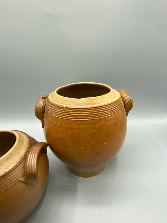 2 brown stoneware storage pots – circa – Crockery (photo 3 of 7)