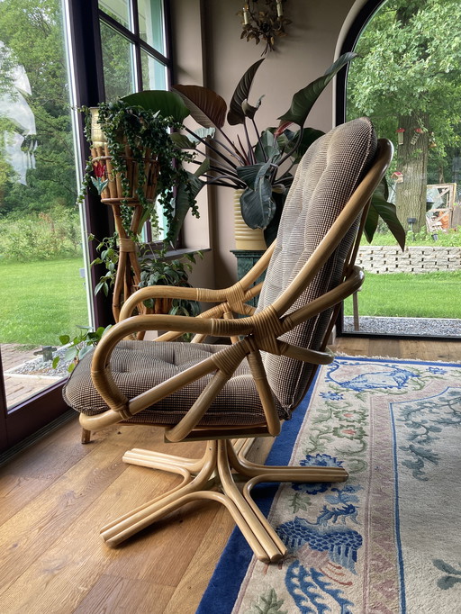 Vintage bohemian bamboo swivel chair
