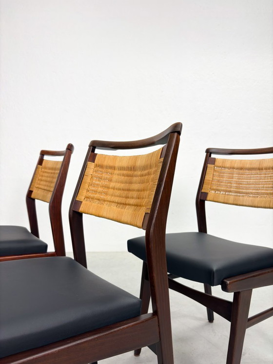 Image 1 of Mid-century Eetkamerstoelen met Rieten Rugleuning