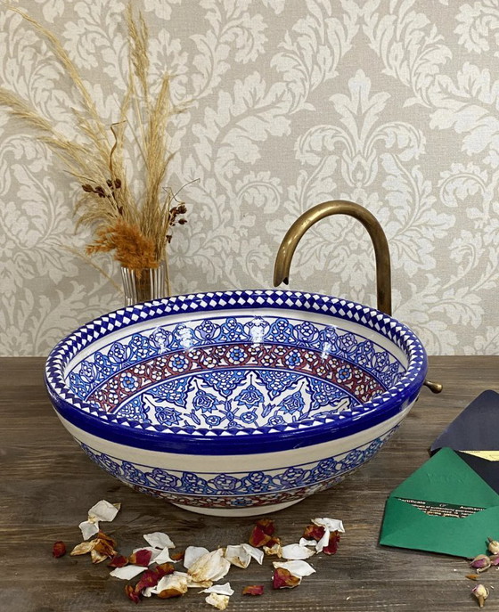 Image 1 of Lavandino in mosaico blu - Ciotole in ceramica marocchina dipinte a mano 45x35cm