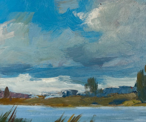 Image 1 of Original Oil Painting Summer River Landscape Quiet flow of the river