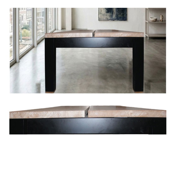 Industriële design eettafel / vergadertafel - massief eiken - 250 bij 120 – polished steel, Wood (photo 6 of 9)