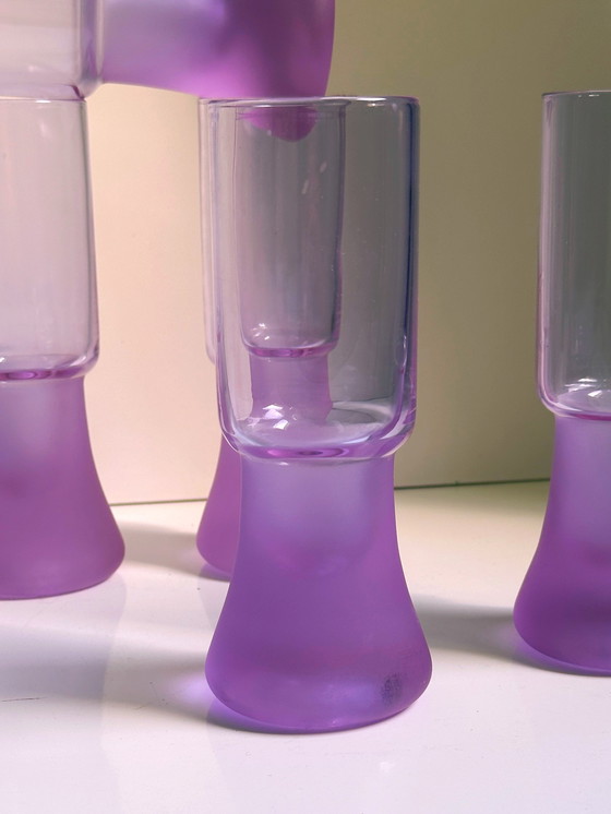 Image 1 of 6 Bicchieri vintage in vetro alessandrite Longdrink Arnolfo di Cambio Sergio Asti Space Age Brutalist Longdrink Neodymium Italia