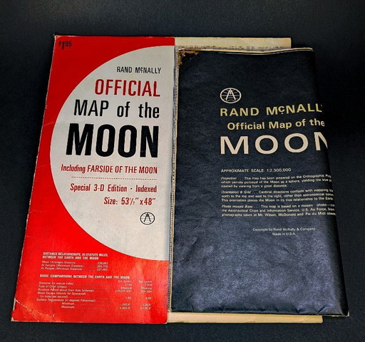 Vintage XXL Rand McNally Offizielle Mondkarte – Spezielle 3D-Ausgabe – Weltraumzeitalter der 1960er Jahre