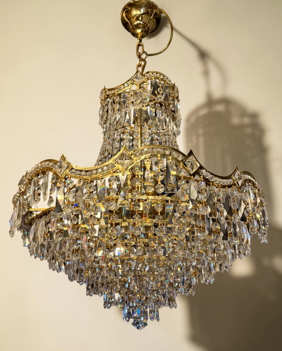 Vintage Italiaanse kristallen kroonluchter – Gold, Crystal (photo 5 of 7)