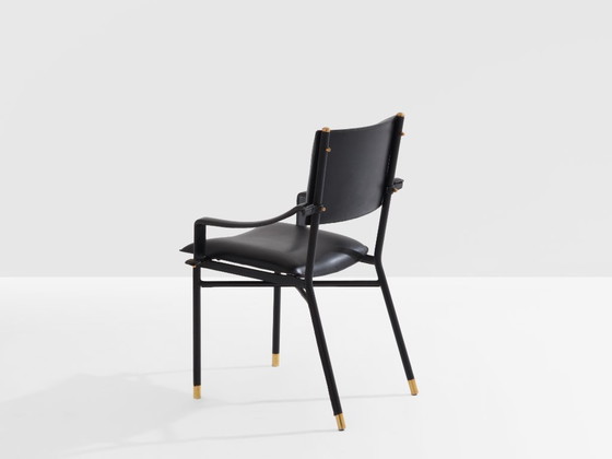 Image 1 of Silla de escritorio Jacques Adnet de latón y cuero cosido a caballete 1950