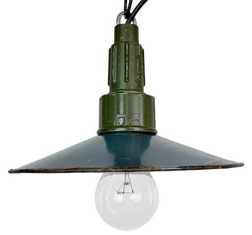 Industrielle blaue Emaille Militär Pendelleuchte mit Gussaluminium-Oberteil, 1960
