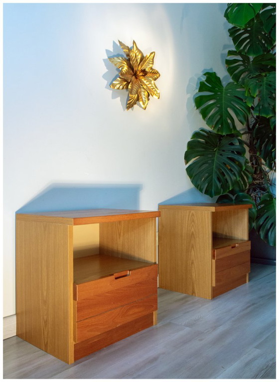 Image 1 of Coppia di comodini in olmo anni '80, design brutalista, stile chalet