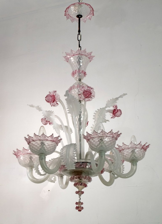 Image 1 of Lustre en verre de Murano vénitien moderne du 20e siècle, style "Ca'rezzonico", années 1960
