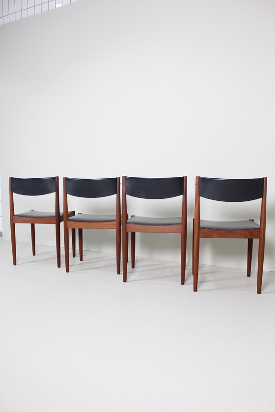 Image 1 of 4X Vintage Danish Design Dining Chairs - Teak, Black Skai, 1960s |.