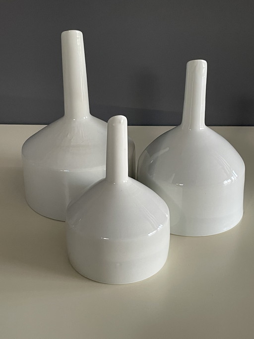Vintage Design Set: Rare Ceramic Lab Funnels - Brutalist Art Objects From Europe