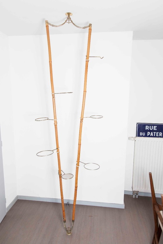 Image 1 of Atypical bamboo and brass indoor revolving plant door, Suise 1960