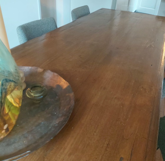 Image 1 of Old teak dining table with steel base