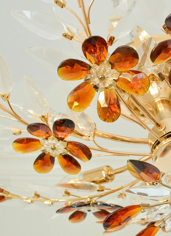 Large Amber Crystal Flower Chandelier, Maison Baguès Style, 8-Light, 1970s – Glass, Mid Century Modern (photo 8 of 10)