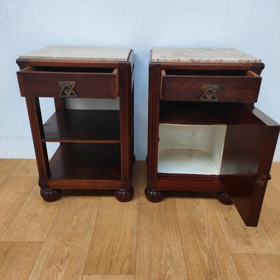 Image 1 of Set di comodini Art Déco vintage con piano in marmo