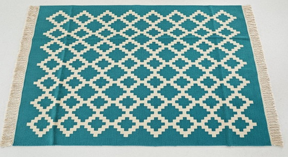 Image 1 of Senon Kelim-Teppich 160 × 230 cm - Handgefertigt in Ägypten - Grüner Diamant, Flachgewebe