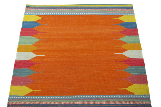 Image 1 of Kilim Fars moderno tessuto a mano – 85 x 87 cm – Design colorato su arancione – 100% lana