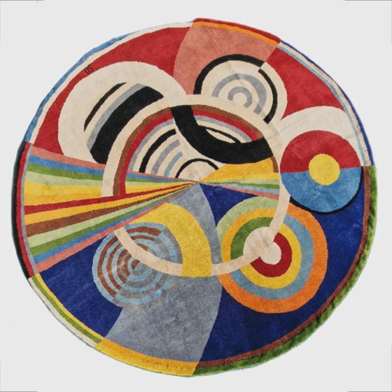 Robert Delaunay Inspired Round Rug – Hand-Knotted Silk Wool, 215cm Square Art Carpet – Tapis (photo 5 of 9)