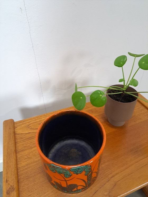 Image 1 of Pot de fleurs en céramique orange, Allemagne de l'Ouest, n° 2