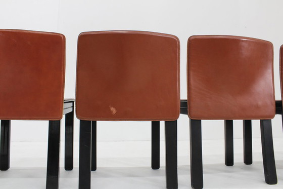 Image 1 of Ensemble de 6 chaises de salle à manger vintage en cuir italien